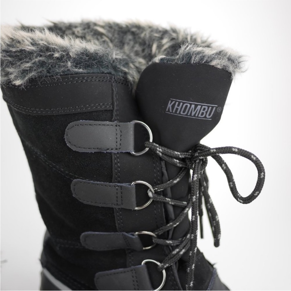 KHOMBU Women's Black Leather Rubber Winter Snow Boots Fleece Lined Mid Calf 7 - Picture 10 of 14